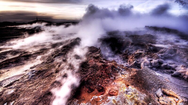 Steamy geothermal landscape