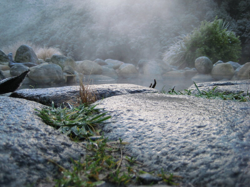 Steamy hot spring rocks