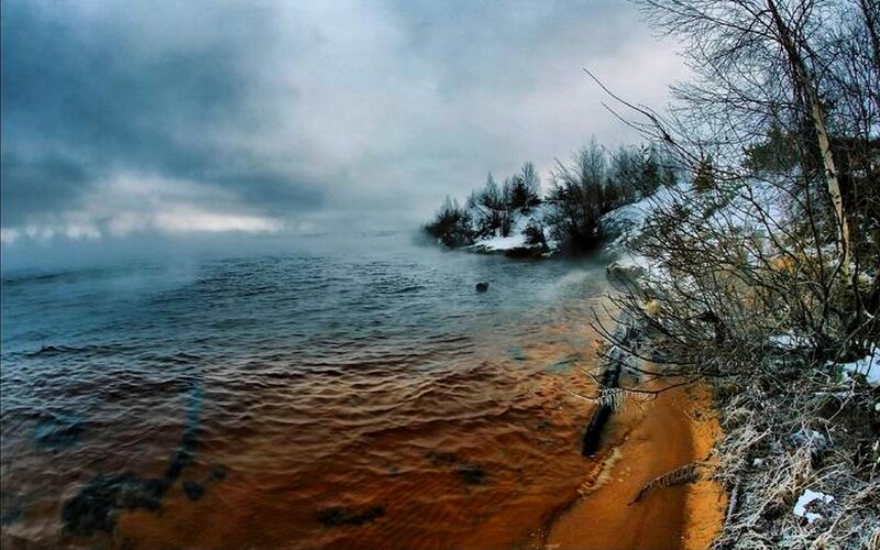 Steamy lake in winter