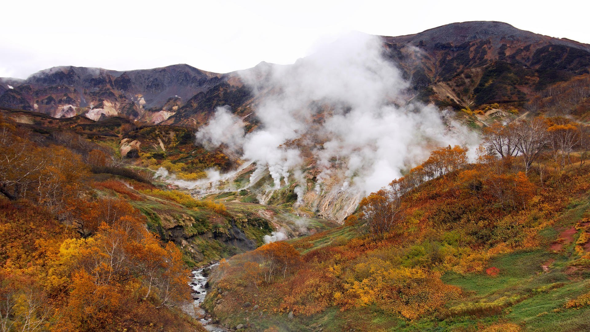 Steamy valley in autumn