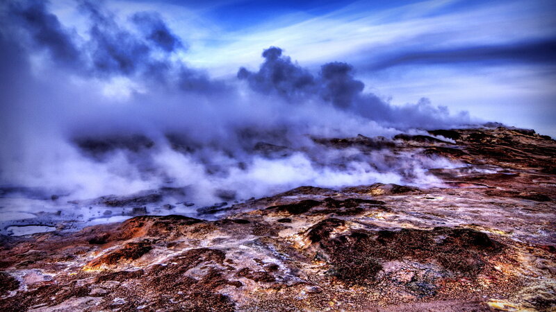 Steamy volcanic landscape