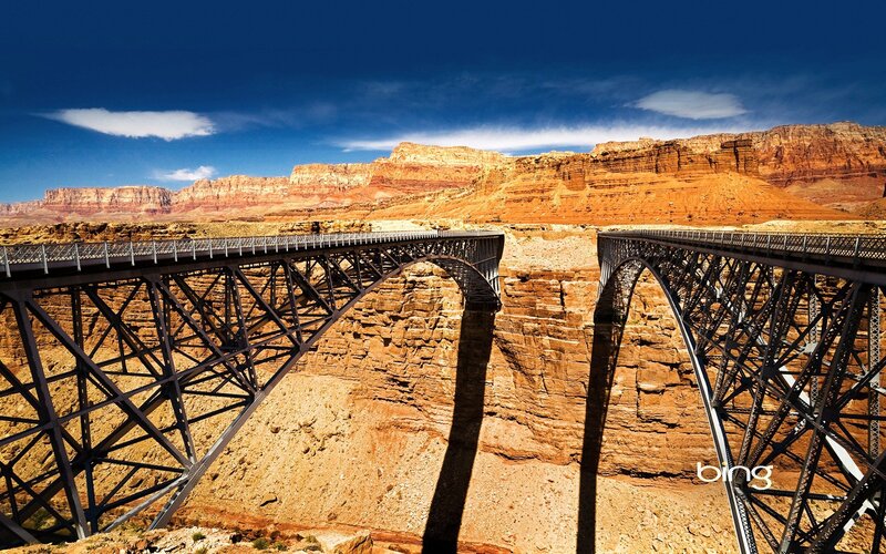 Steel Arch Bridge — Blue, Dramatic, Afternoon, Photograph, Canyon, Rock Formations, Sky
