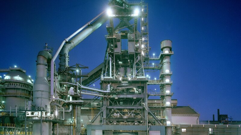 Steel Mill at Night — Blue
