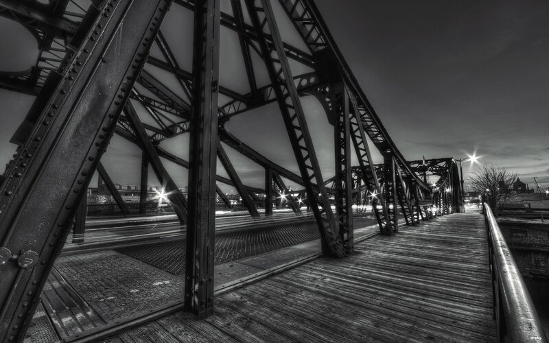 Steel Truss Bridge — Black, Dramatic