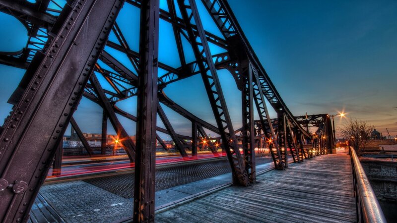 Steel Truss Bridge — Blue, Dramatic