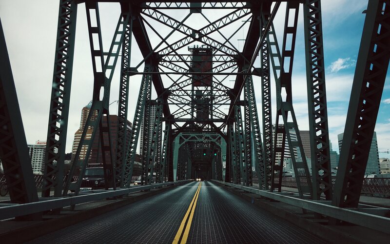 Steel Truss Bridge — Gray, Dramatic, Afternoon