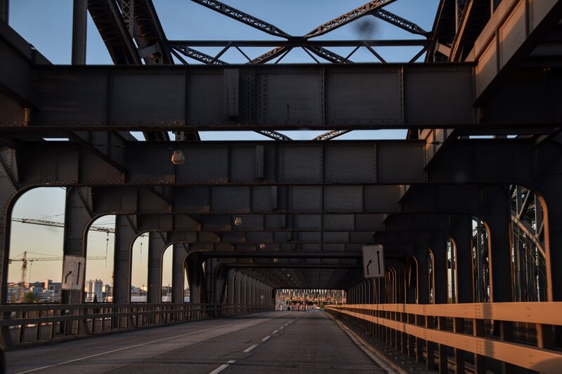 Steel Truss Bridge — Gray, Dramatic