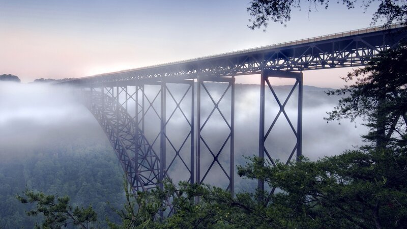 Steel Truss Bridge — Gray, Serene, Morning