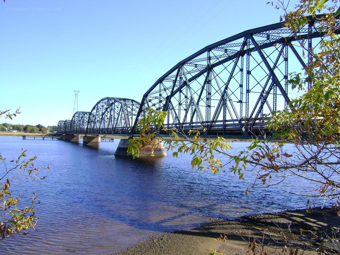 Steel truss bridge over river