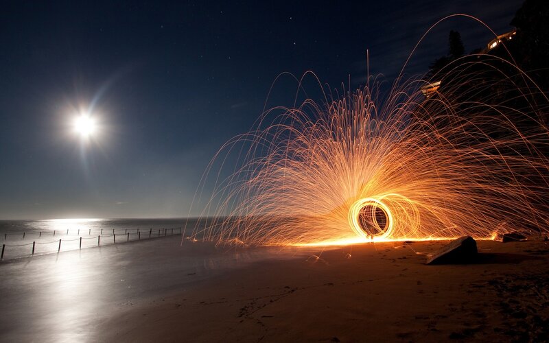 Steel Wool Spinning on Beach