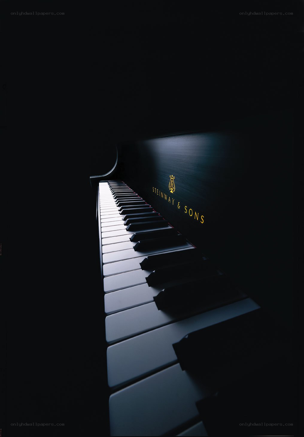 Steinway & Sons piano in darkness