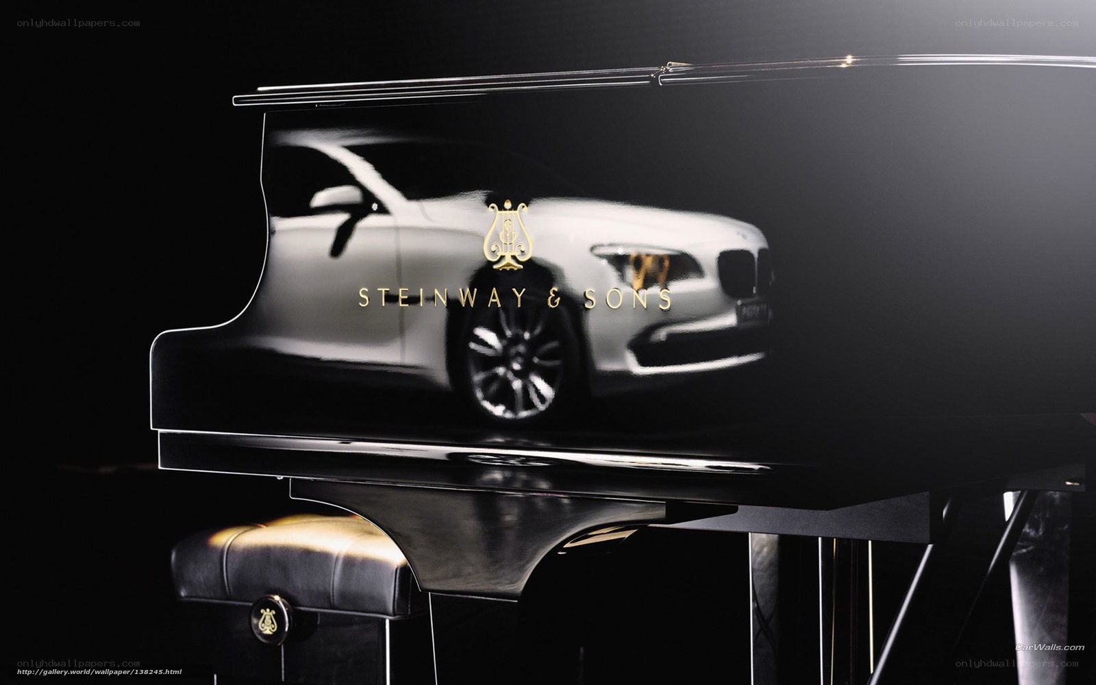 Steinway & Sons piano with car image