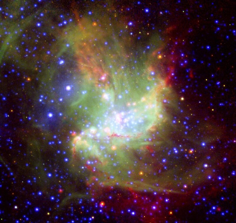Stellar Nursery in Space — Blue, Cosmic, Photograph, Stars, Gas Clouds, Nebula