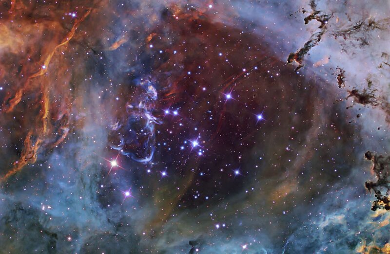 Stellar Nursery in Space — Blue, Cosmic, Photograph, Stars, Nebula, Gas Clouds