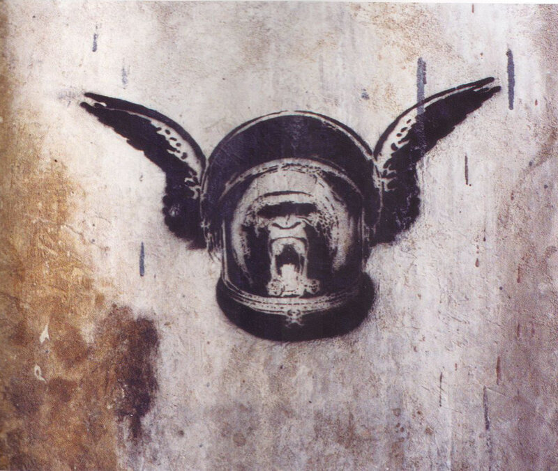 stencil of a helmeted ape