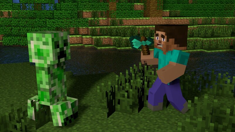 Steve Fighting a Creeper — Green