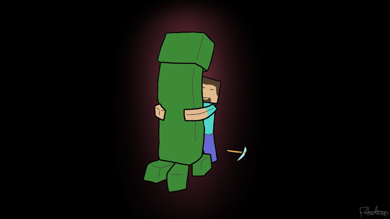Steve hugging a creeper
