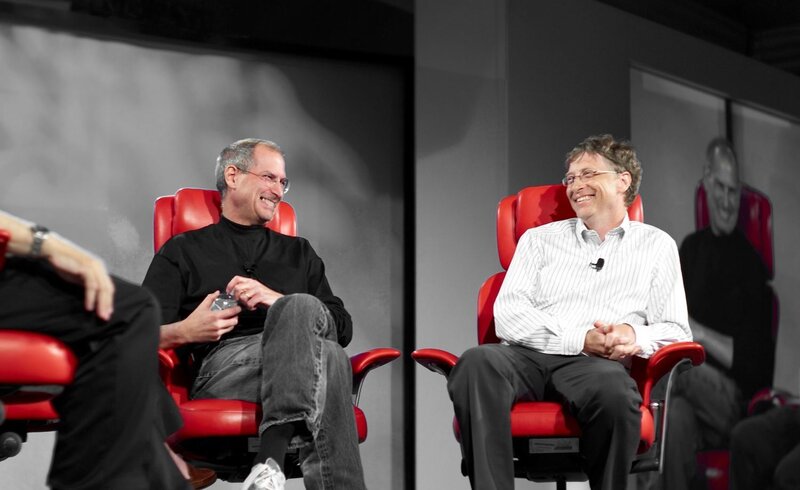 Steve Jobs and Bill Gates on stage