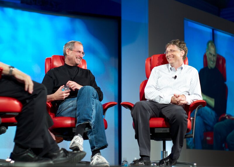 Steve Jobs and Bill Gates on stage