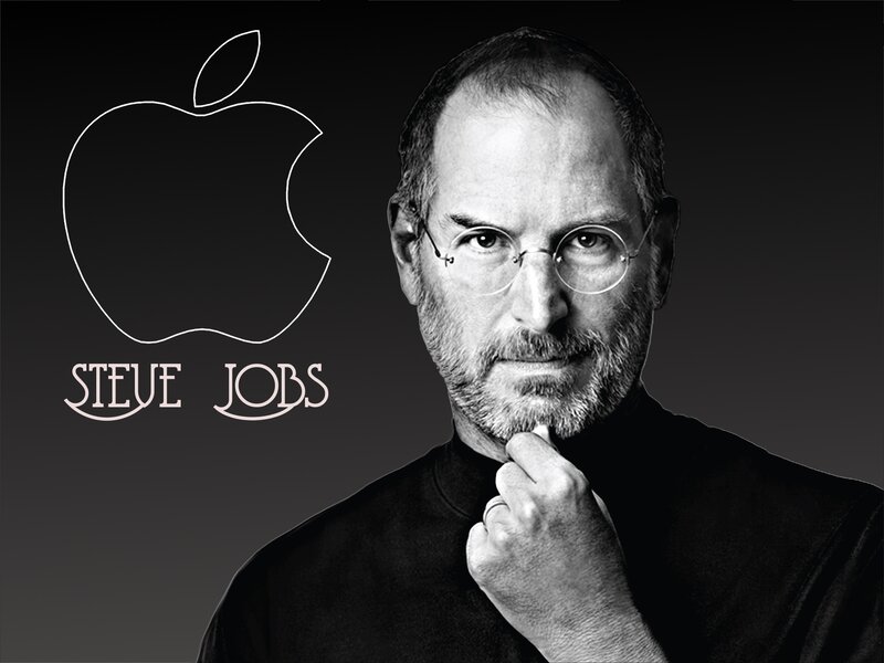 Steve Jobs Portrait — Black, Serious, Photograph, Apple Logo