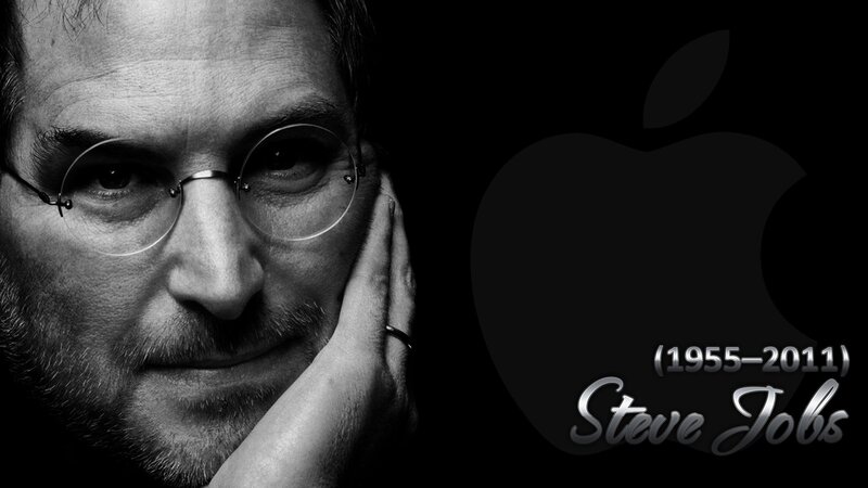 Steve Jobs portrait with Apple logo