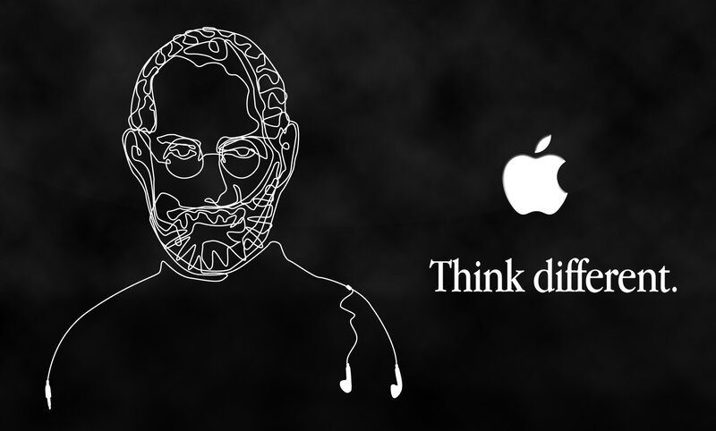 Steve Jobs portrait with Apple logo