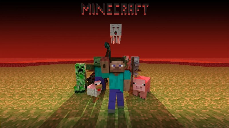 Steve with Mobs in Nether