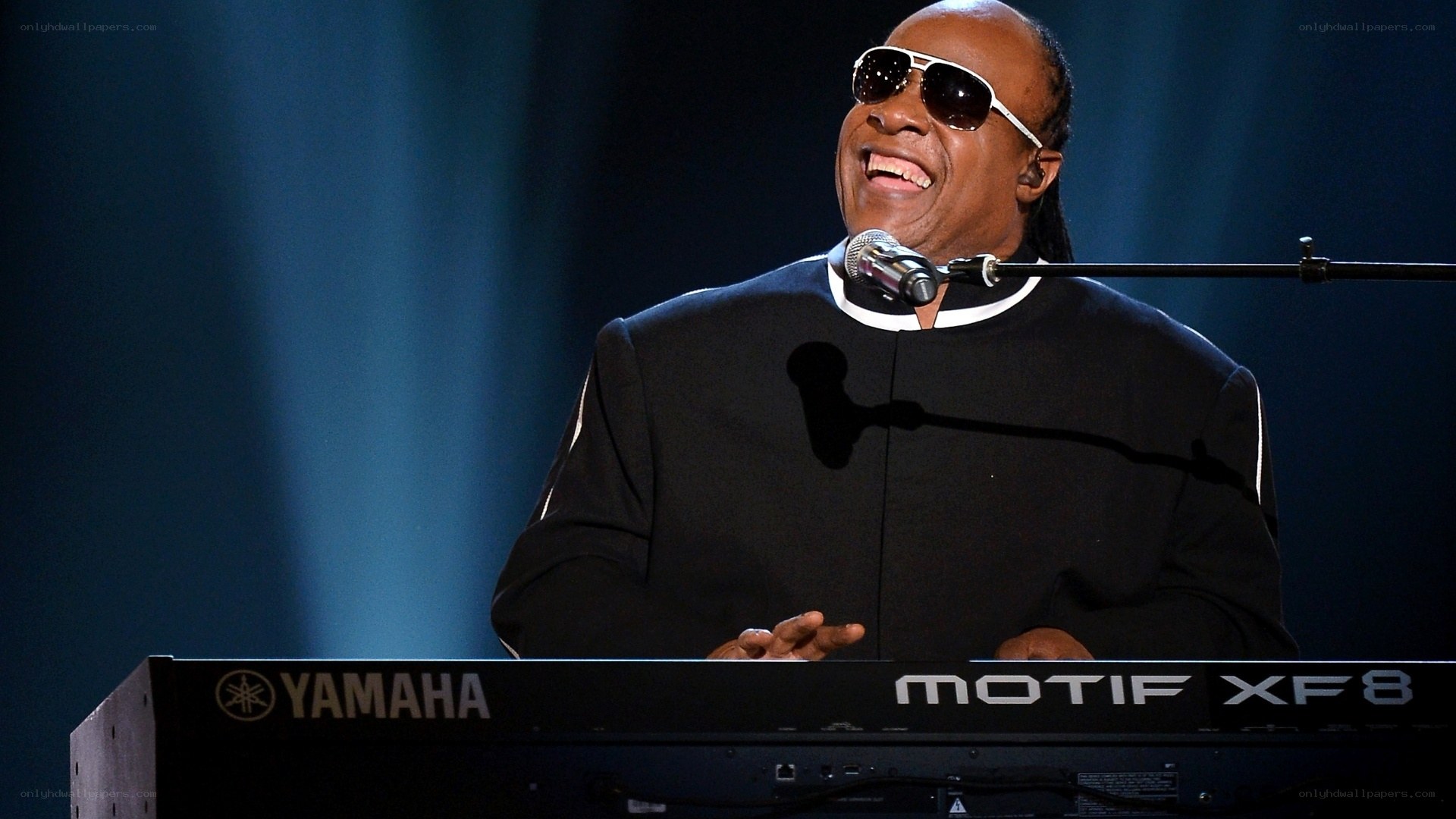 Stevie Wonder performing on stage