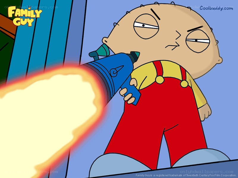 Stewie with a flamethrower