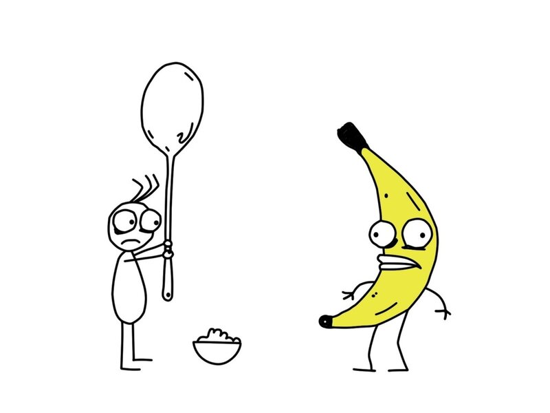 stick figure and banana cartoon
