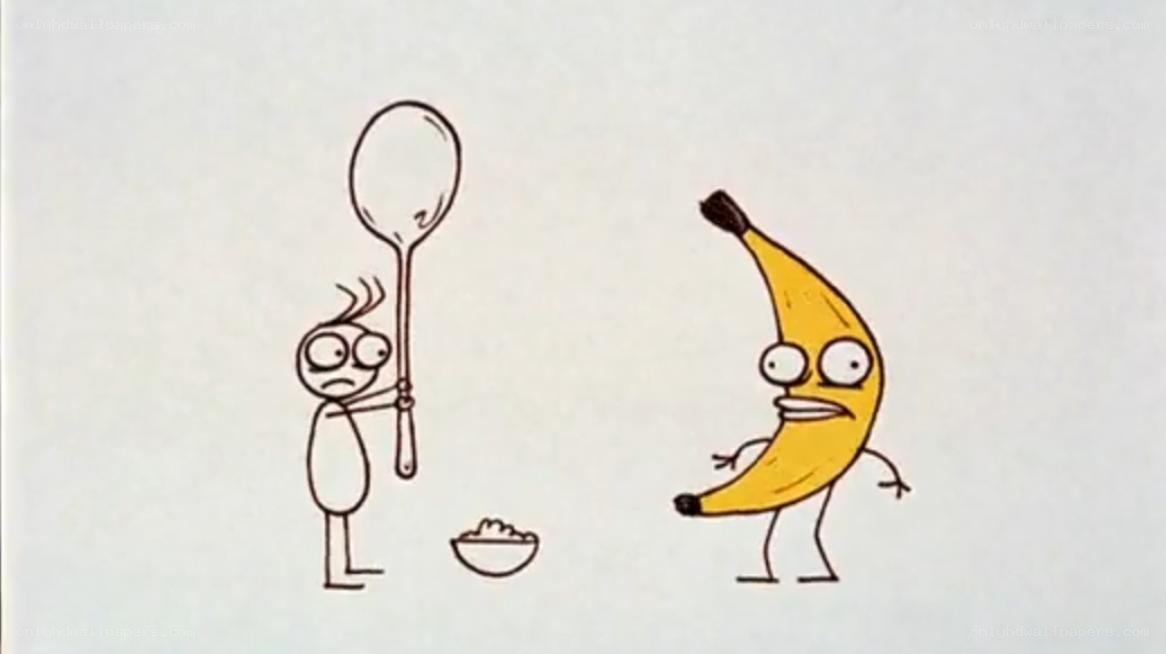 stick figure and banana characters