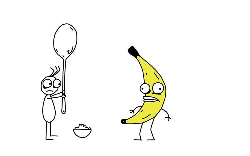 Stick Figure and Banana — Yellow, Humorous, Comic