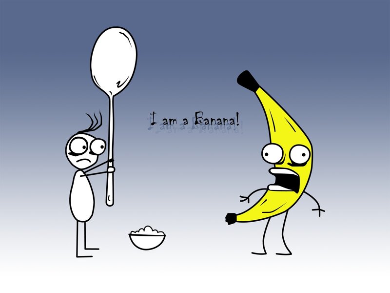 Stick Figure and Banana — Yellow, Humorous