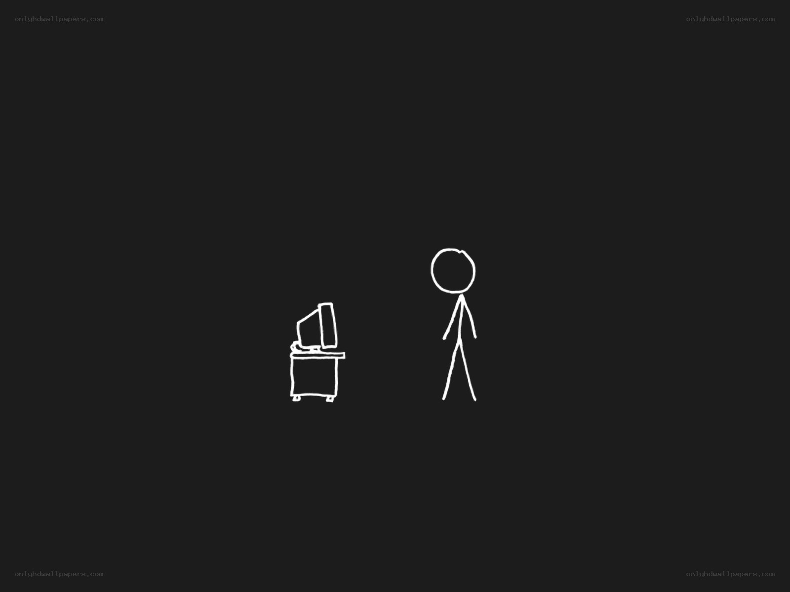 Stick figure at computer
