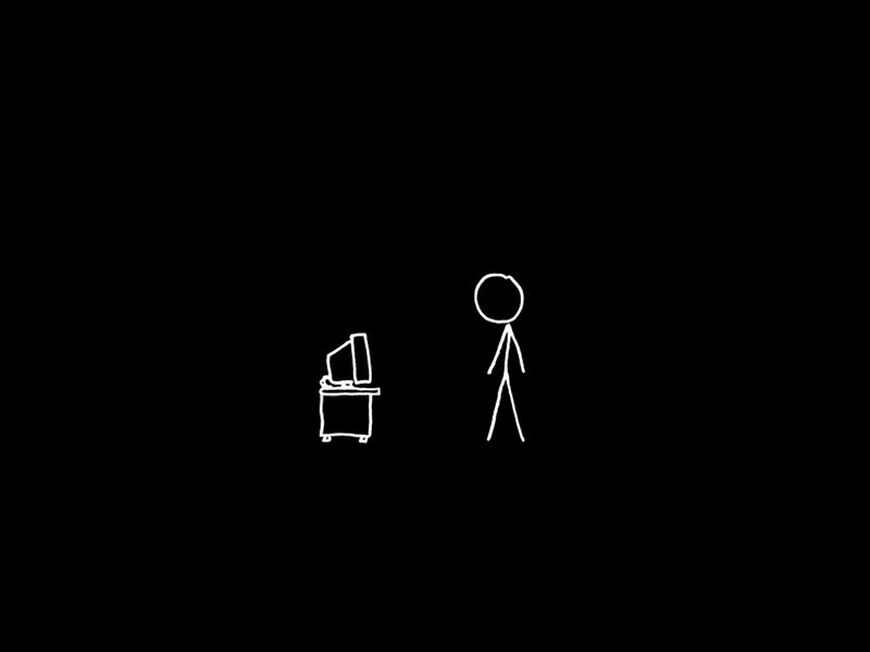 stick figure at computer