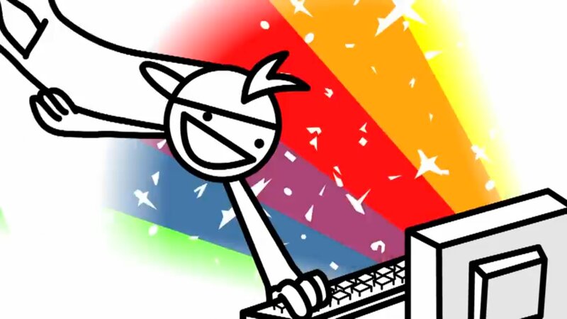 Stick Figure at Computer — White