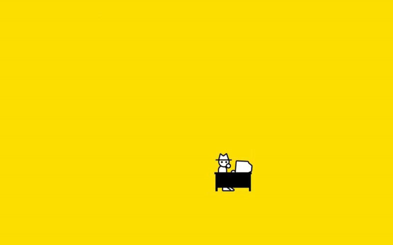 Stick Figure at Desk — Yellow