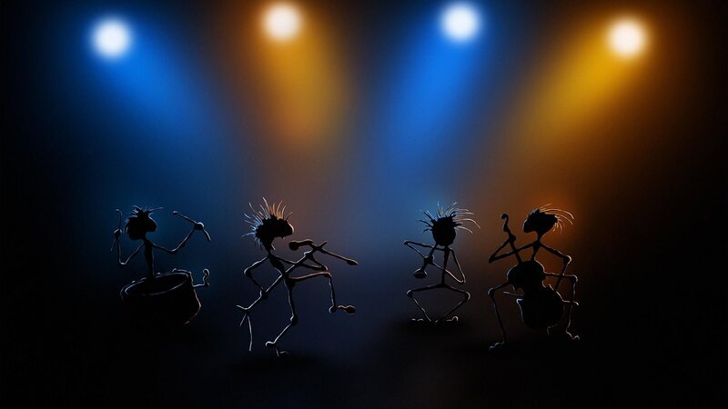 Stick figure band on stage