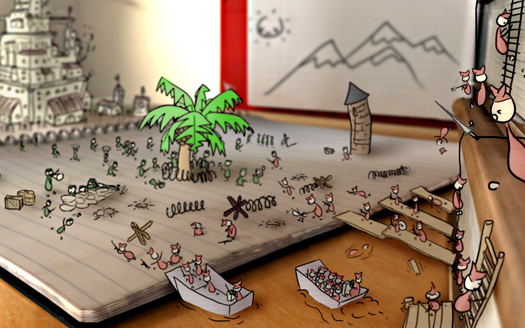 Stick figure battle scene