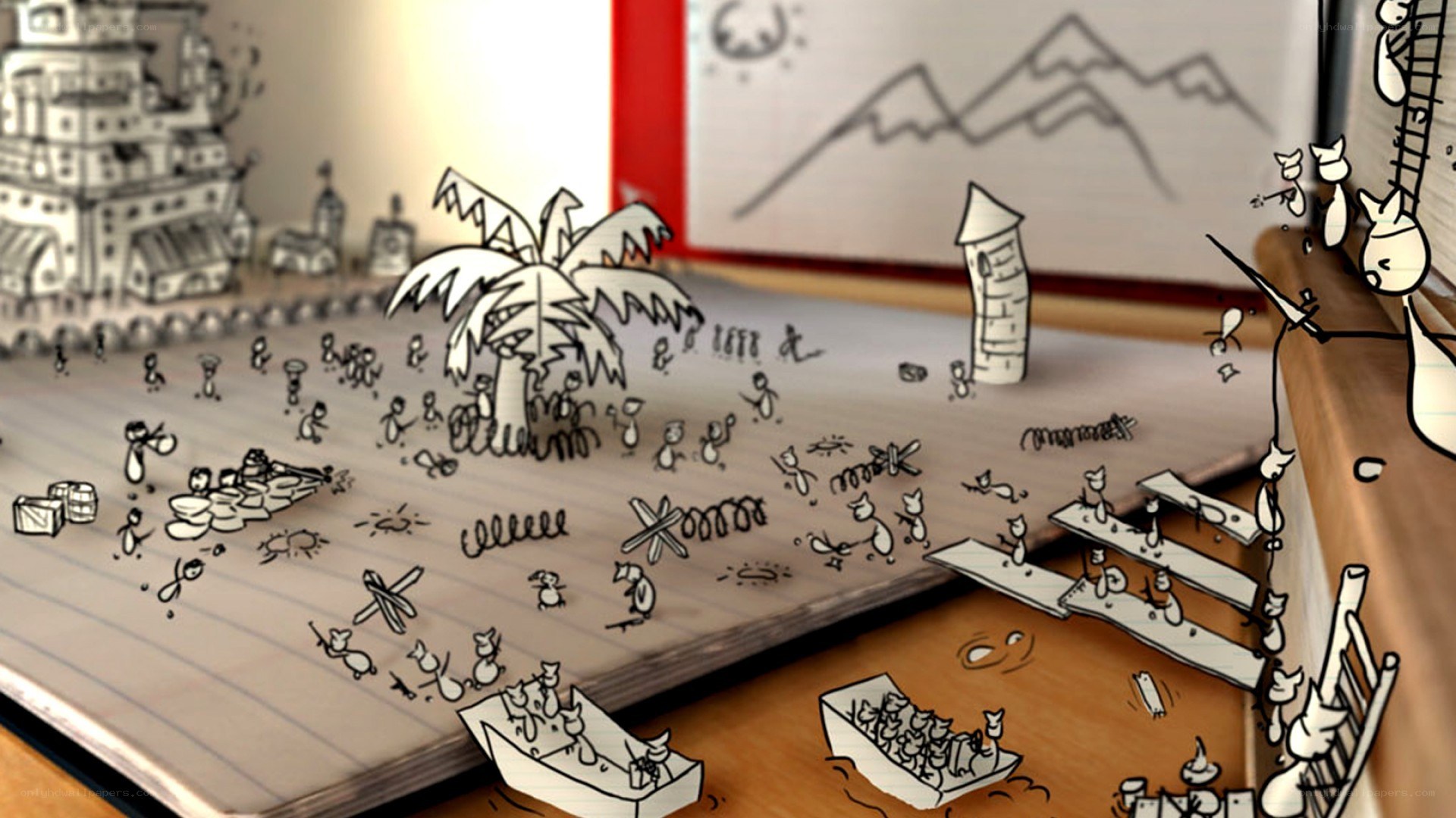 Stick figure battle scene