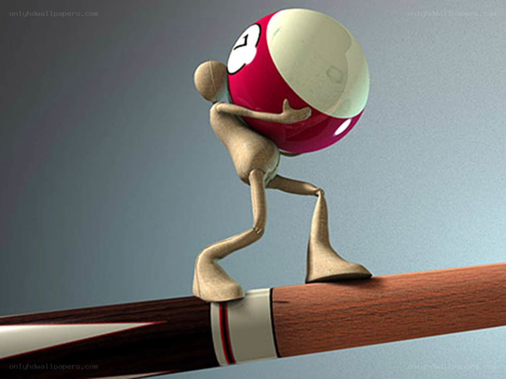 Stick figure carrying pool ball