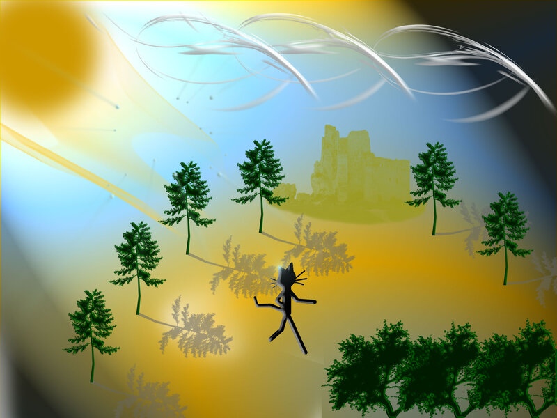 Stick Figure Cat — Yellow