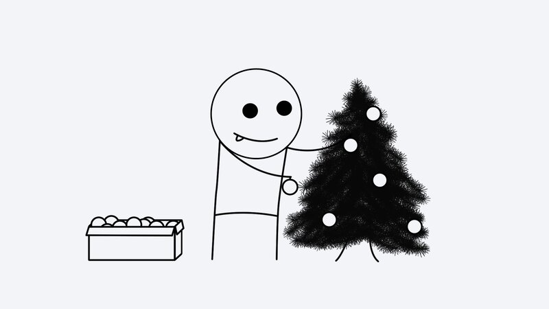 stick figure decorating tree