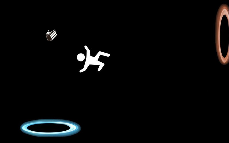 Stick figure falling in space