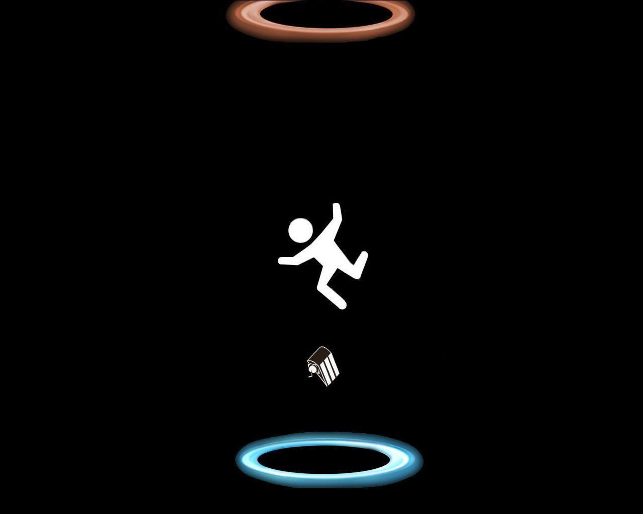 Stick figure falling through rings