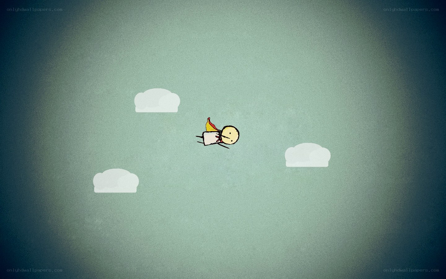 Stick figure flying through clouds