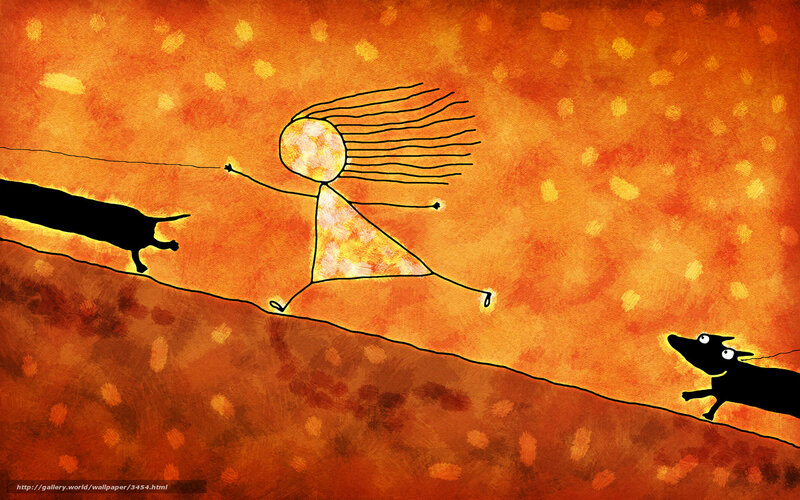 Stick figure girl walking dogs