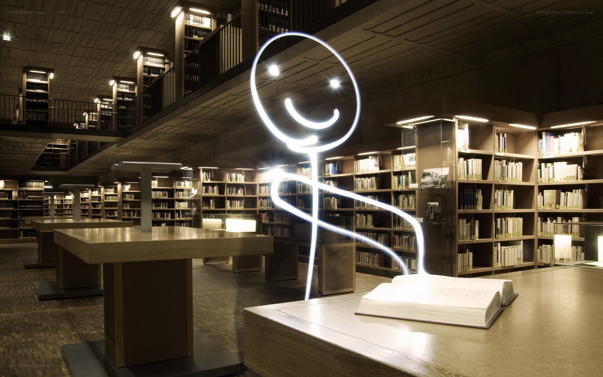 Stick figure in a library