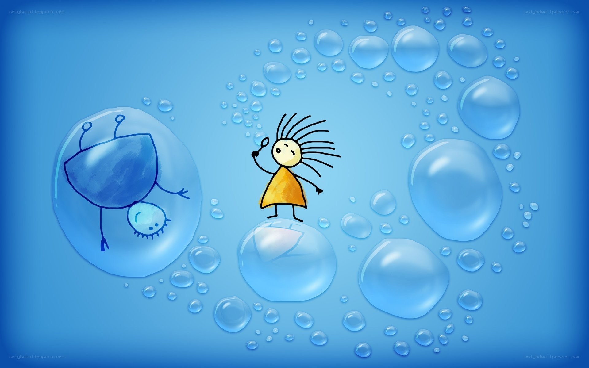 stick figure in bubble world