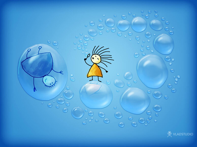 Stick Figure in Bubbles